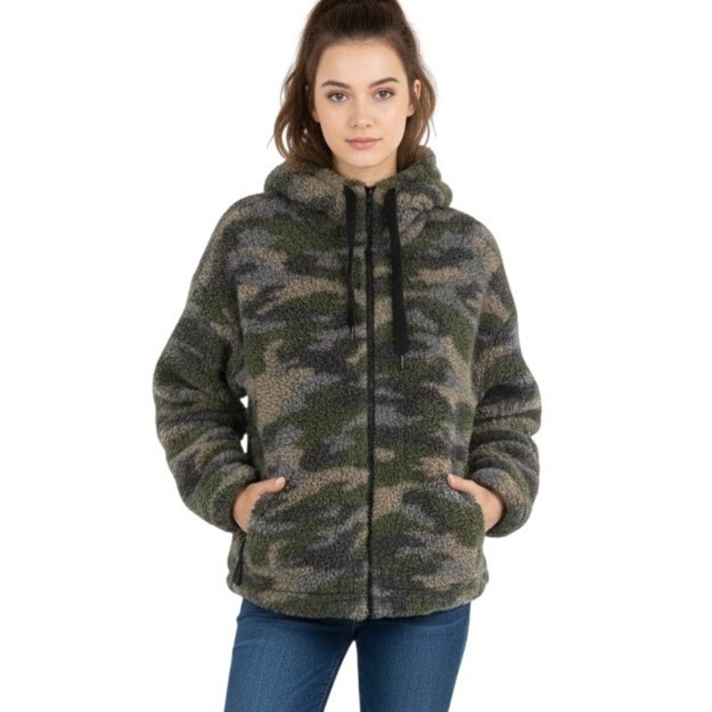 OFFLINE by Aerie Camo Sherpa Fleece Zip Up Hoodie Jacket‎ Women's Small Casual